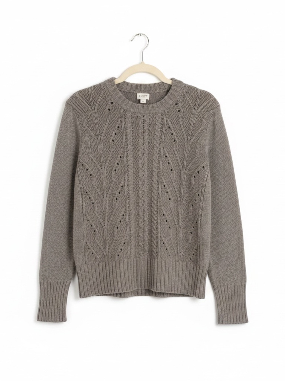 J. Crew Factory Cable Knit Pointelle Crewneck Sweater Gray Size Small